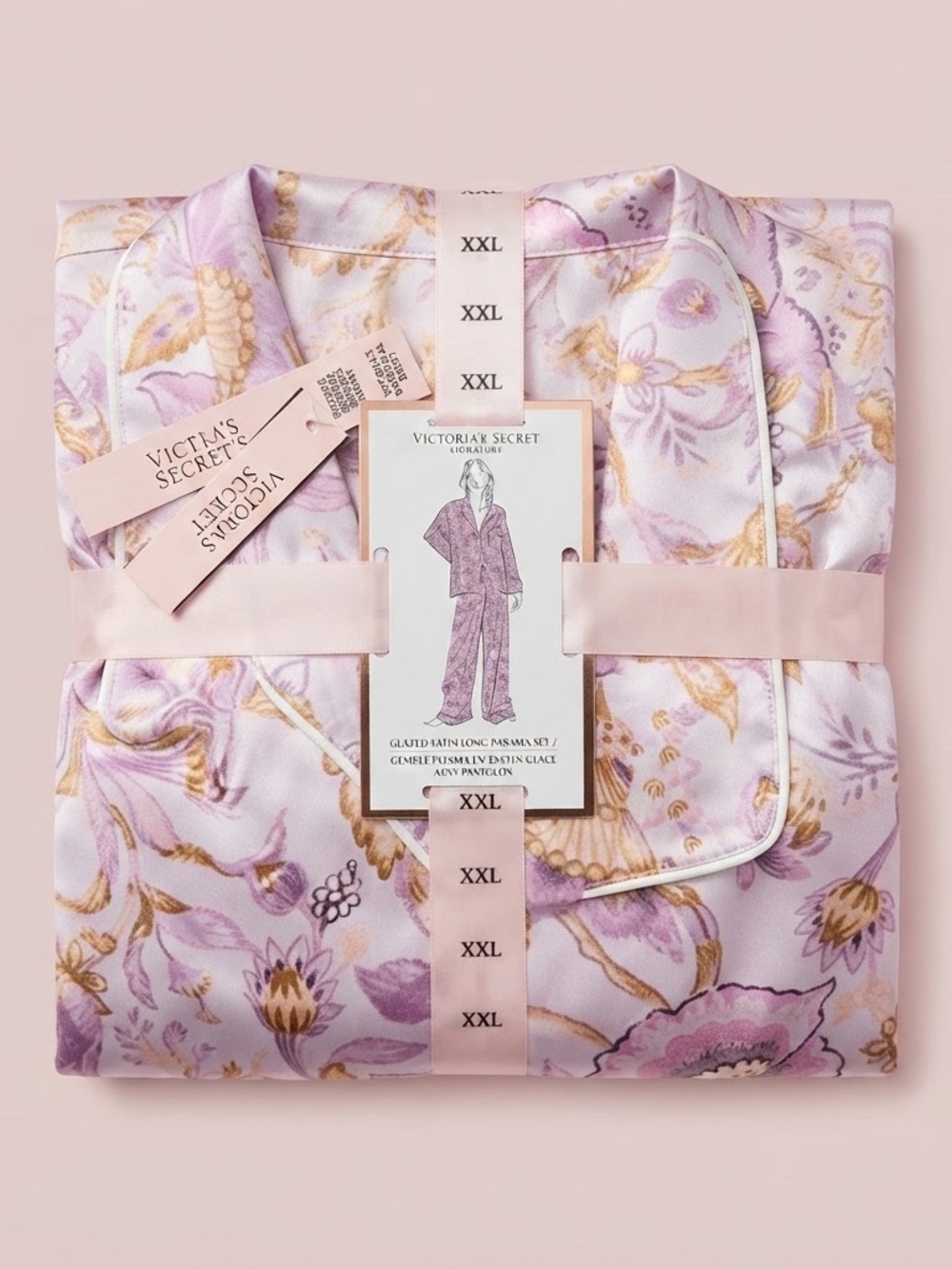 NWT Victoria's Secret Lavender and Gold Floral Satin Pajama Set